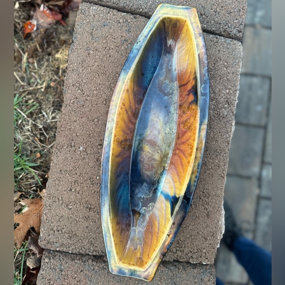 Bill Campbell Flambeaux Crystalline Art Pottery Signed Platter Tray 15”L - Picture 10 of 12